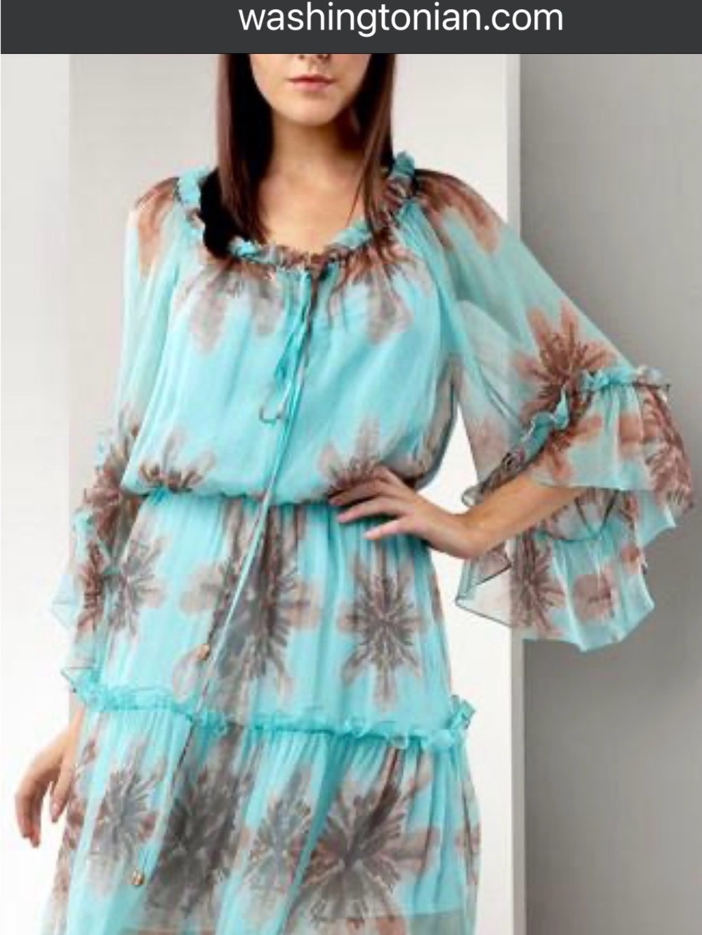 Milly Robin's Egg Blue, Sheer Tie-Dye Floral Tie-Waist Dress sz 6